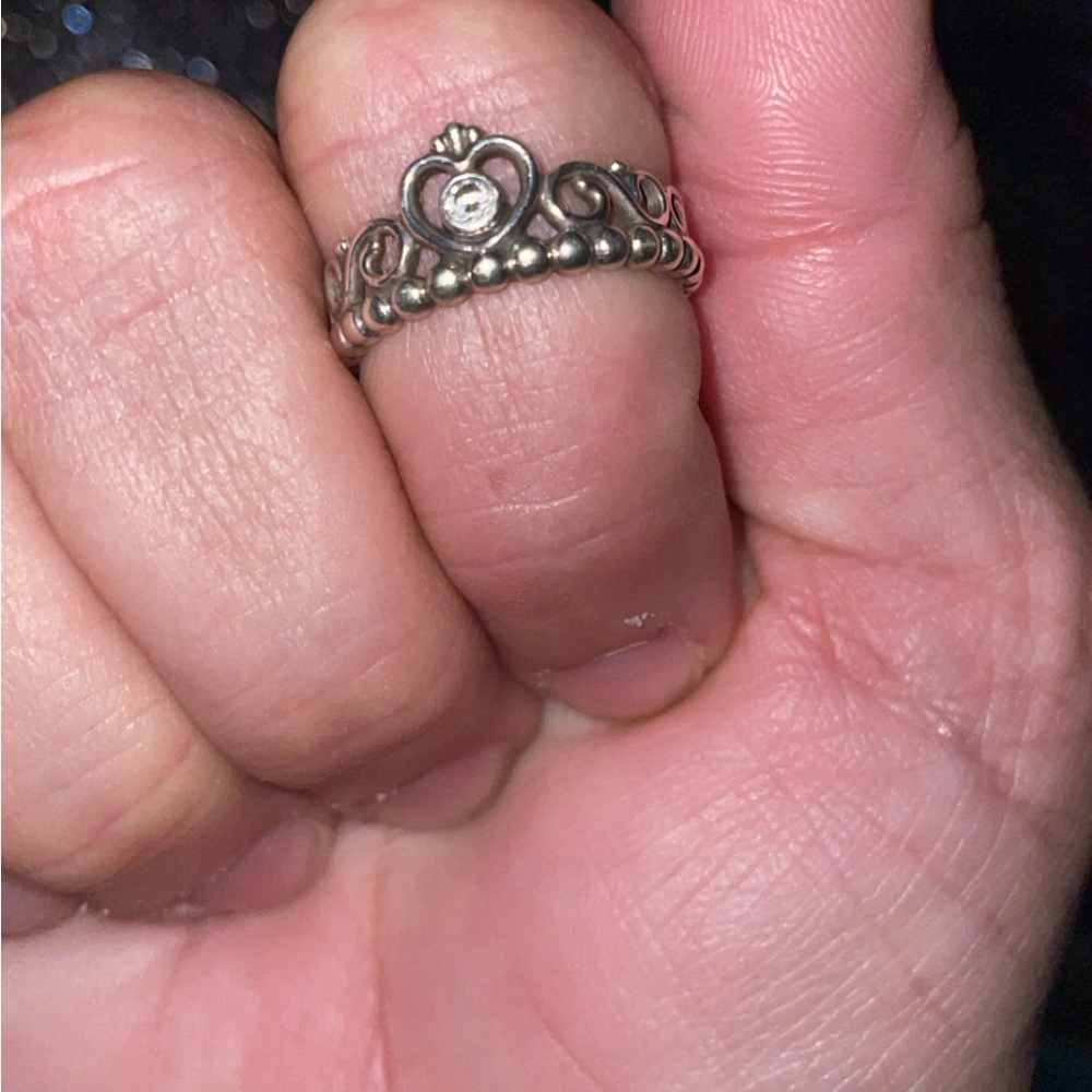 Pandora Silver Heart Ring with Crystal Accent